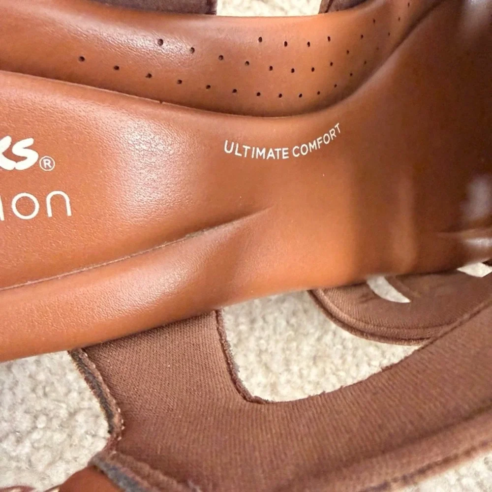 Clarks Collection Women x Jane Leather Tan Brown Strappy Wedge Sandals 9.5 M